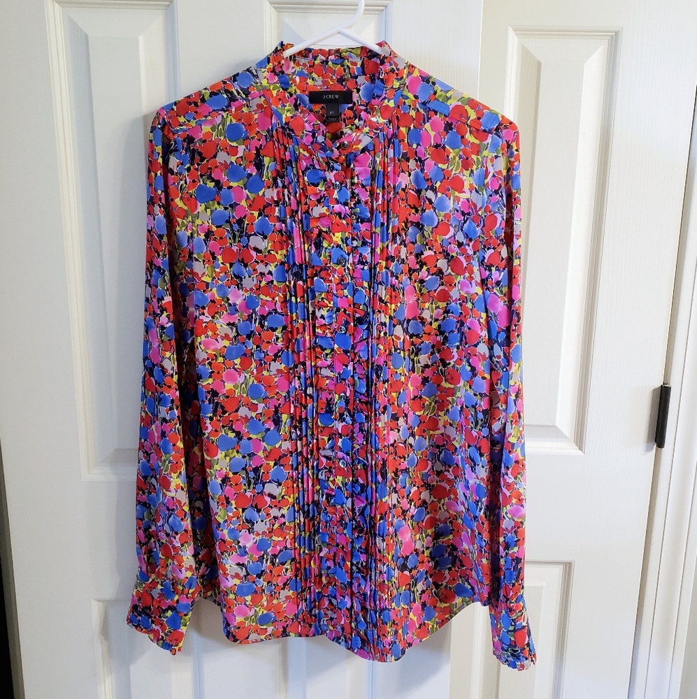 J. Crew Womens Colorful Button Down Silk Blouse 6Tall